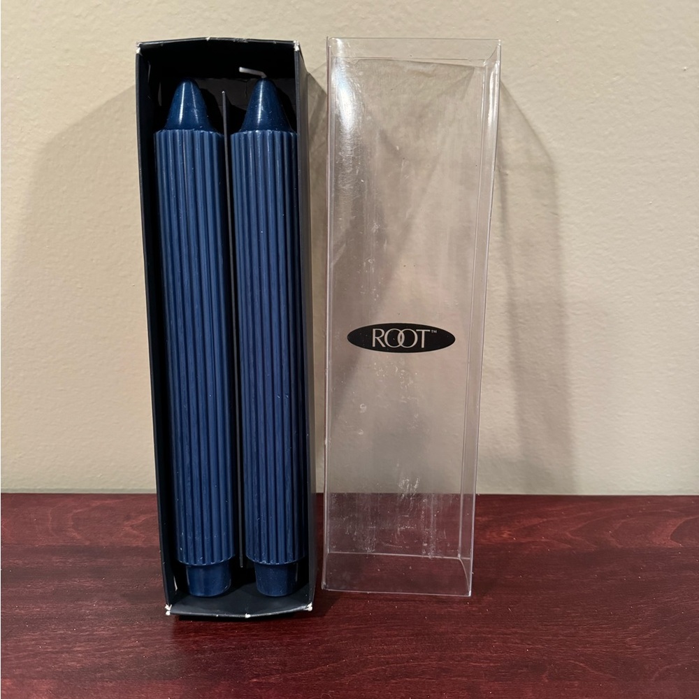 Pair of New Root Gentry 9 Inch Tall Candles Navy Blue